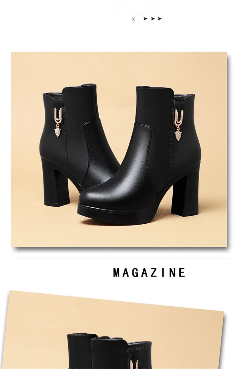 Women Warm Wool High Heel Ankle Boots – Winter Fashion