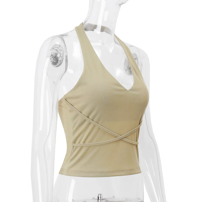 Korean Fashion Backless Halter Crop Tank