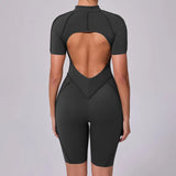 Women Sports Zipper Short Jumpsuit