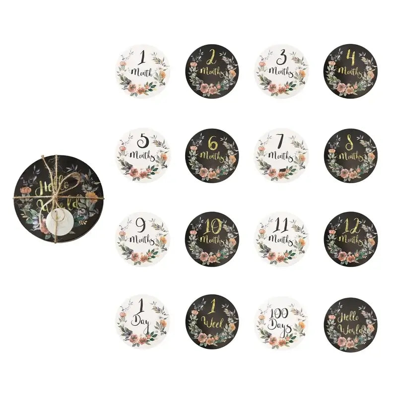 12-piece newborn monthly milestone cards set with floral designs for photography and baby gifts.