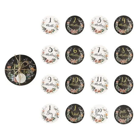 12-piece newborn monthly milestone cards set with floral designs for photography and baby gifts.