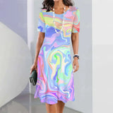 Striped Printed Elegant Casual Short Sleeve Dresses