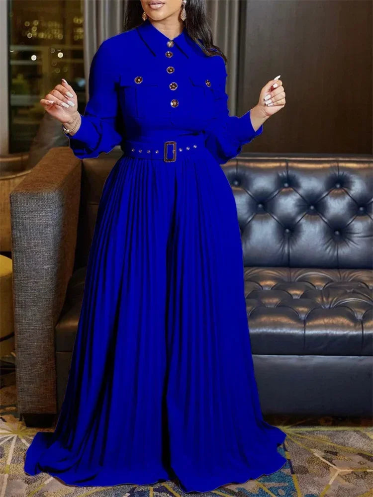 MaxiFit™ – Belted Button Maxi Office Jumpsuit (Work Chic, Waist-Defining & Longline)