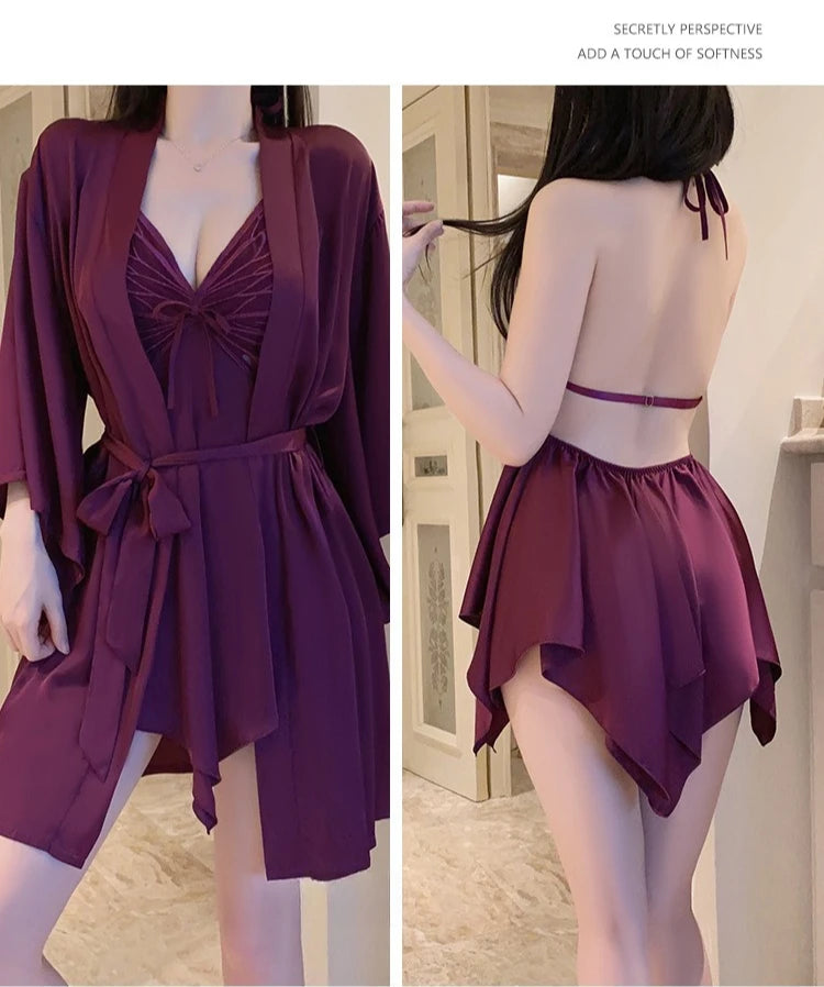 Women Bow Robe Sleep Set