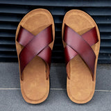 Men Italian PU Leather Slip-On Slippers