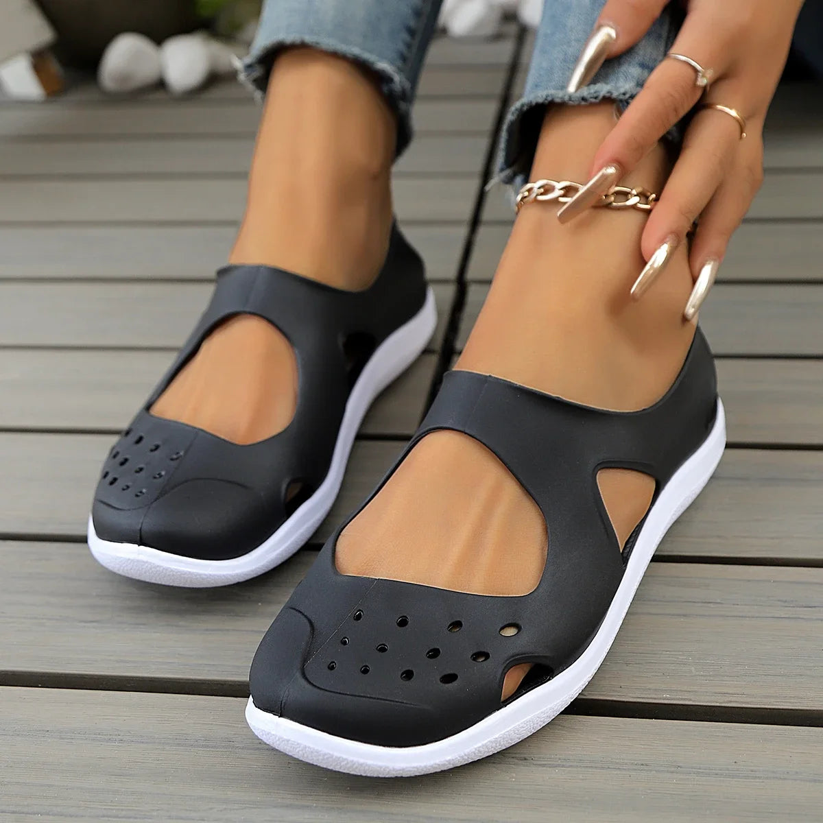 Women Plastic Flat Sandals Casual Espadrilles