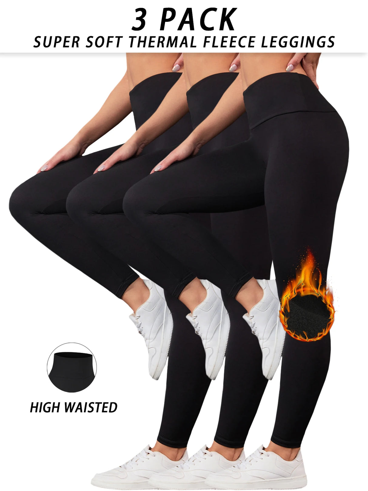 3-Pack Thermal Fleece Women's Leggings – High Waisted Winter Yoga Pants