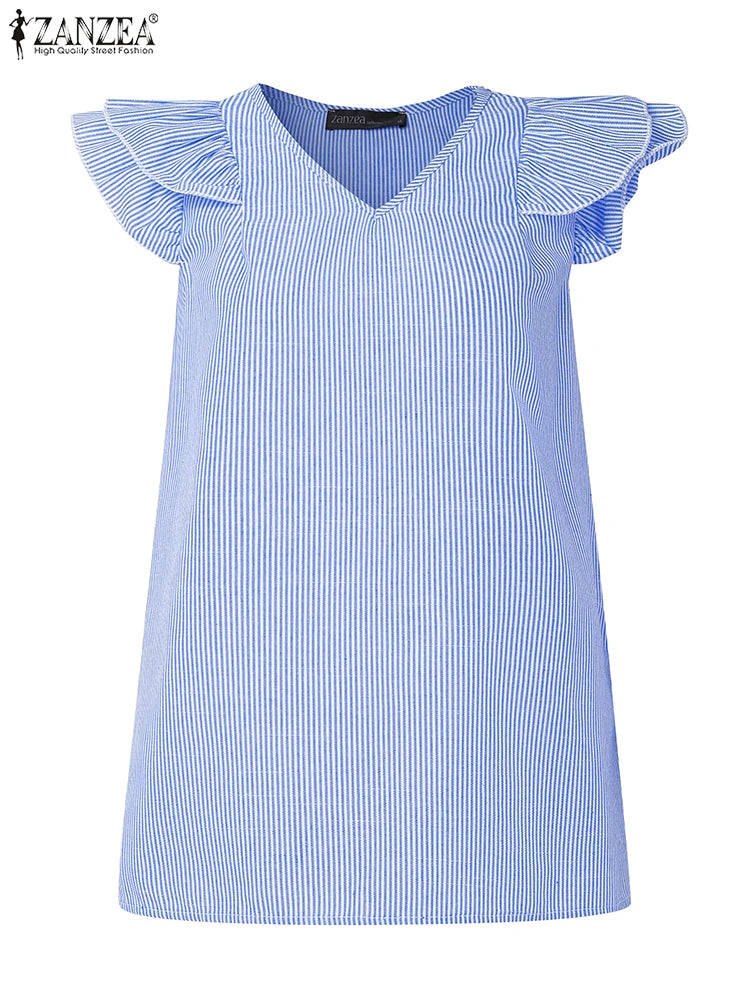 Women Striped Sleeveless V-Neck Top