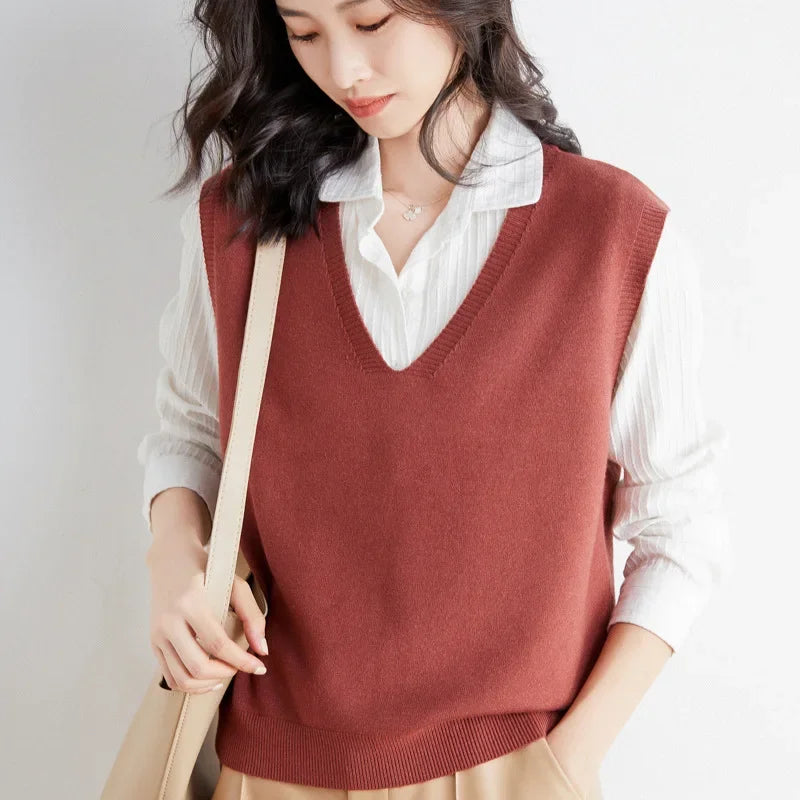 Women Loose V-Neck Knit Vest