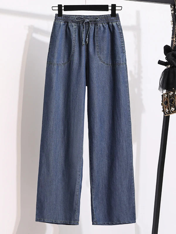Women Ice Silk Wide Leg Jeans