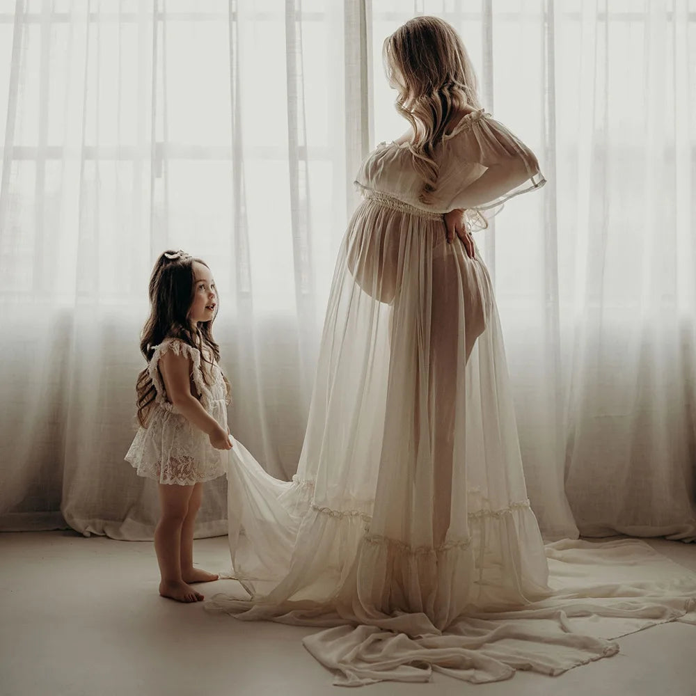 Chiffon Off-Shoulder Maternity Photography Dress