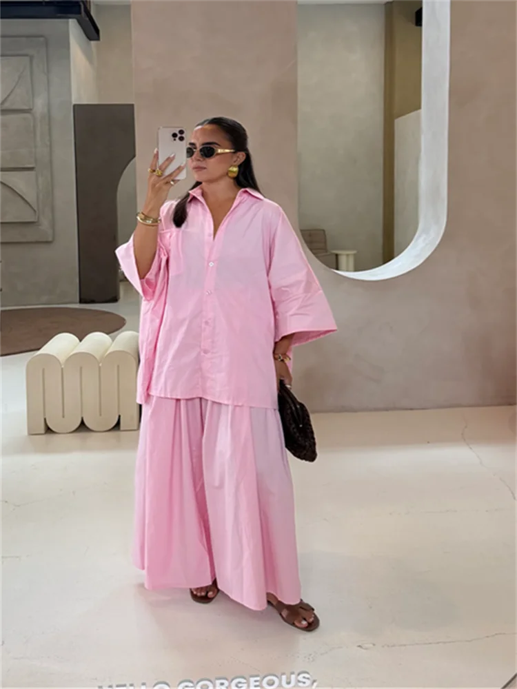 Women Cotton Wide Leg Pant Set