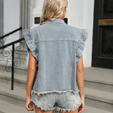 Women’s Leopard Print Washed Denim Vest