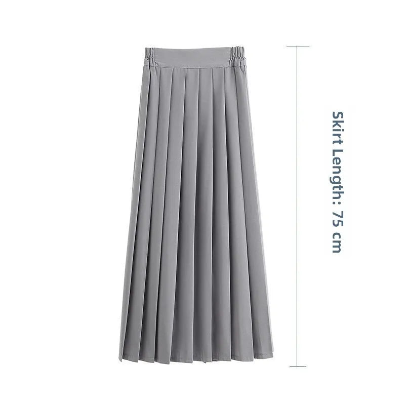 Women Pleated Midi College Skirt