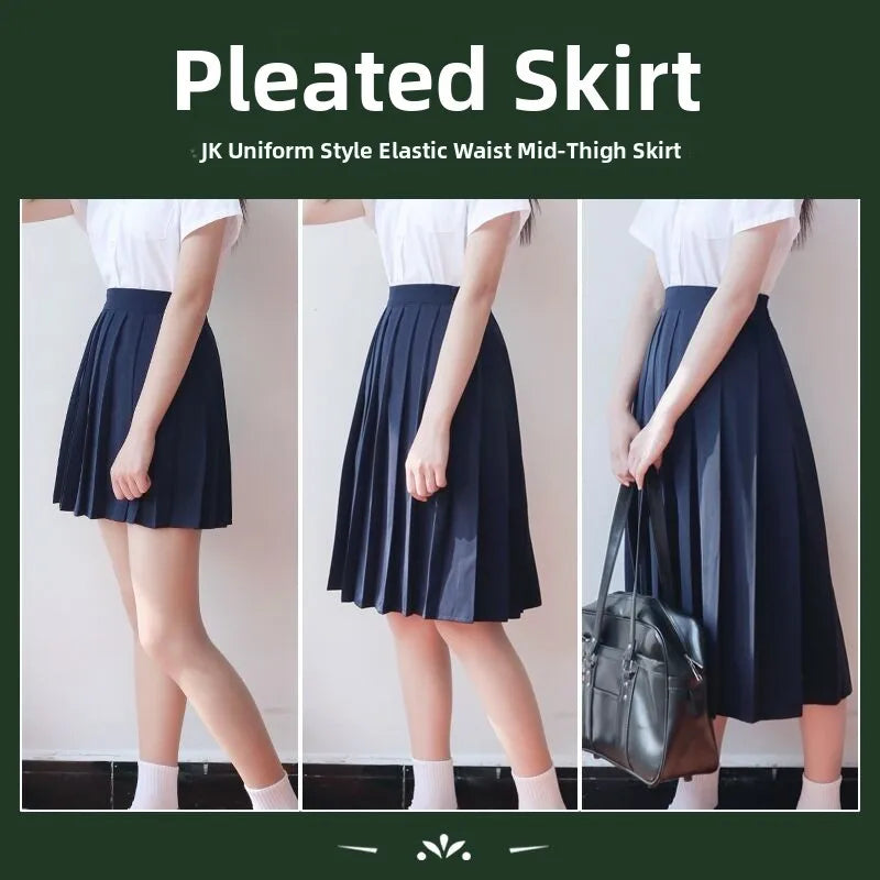 Women Pleated Midi College Skirt