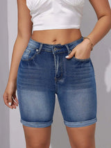Women High Waist Knee Length Denim Shorts