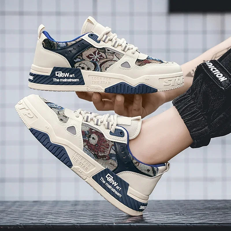 Men Breathable White Skateboard Sneakers