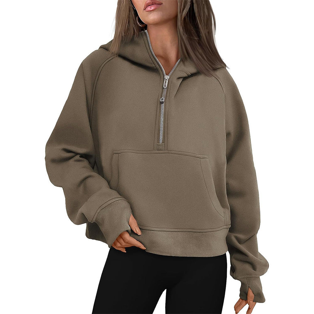 Half Zip Cropped Hoodie