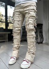 Men Patchwork Stacked Jeans