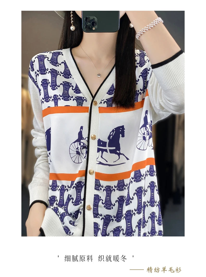 Women's Silk Print Wool Cardigan