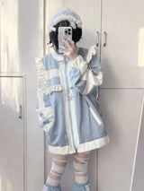 Japanese Patchwork Oversized Women's Coat – Y2K Lolita Ruffle Jacket