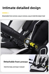 Detailed view of Highview Baby Stroller's detachable front armrest designed for comfort and ease of use.