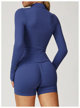 Ribbed Women's Yoga Jacket – Long Sleeve Standing Collar Fitness Top