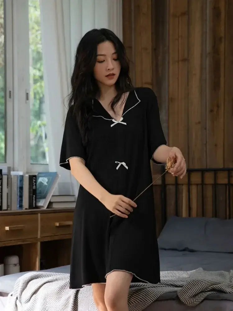 Women Oversized Pajama Dress Short Sleeve Loungewear