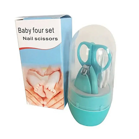Newborn baby nail scissors set in packaging, ideal for safe nail trimming, featuring a child-friendly design.