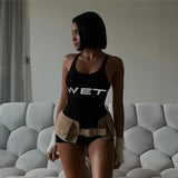 SportMuse™ – Letter Print Slim Sport Romper (Dynamic, Casual & Stretchy)