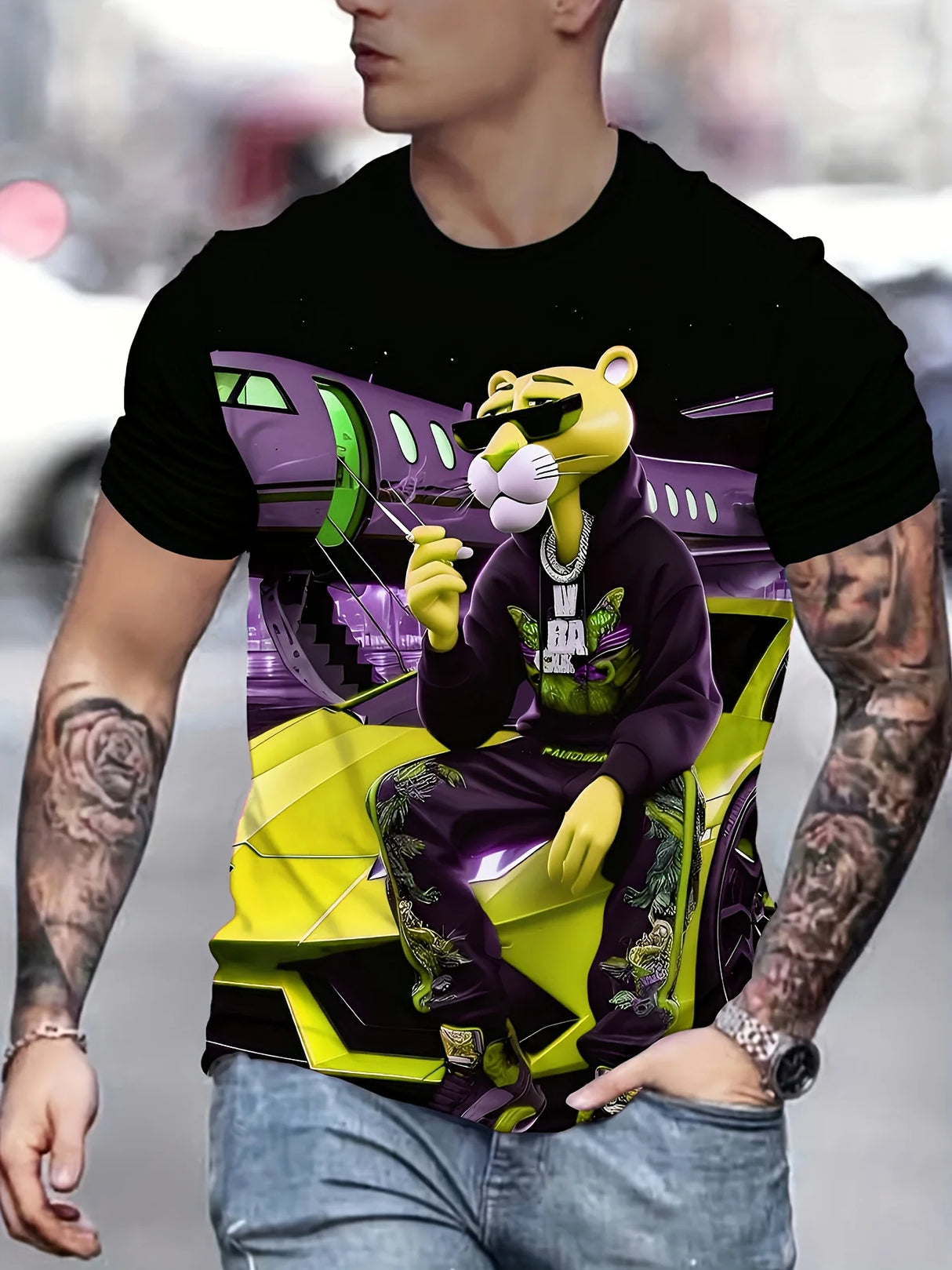 Men's Plus Size Graphic T-Shirt – Cartoon Print