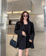 DrapeForm™ – Longline Loose Blazer (Youthful Black Jacket, Layered Elegance)