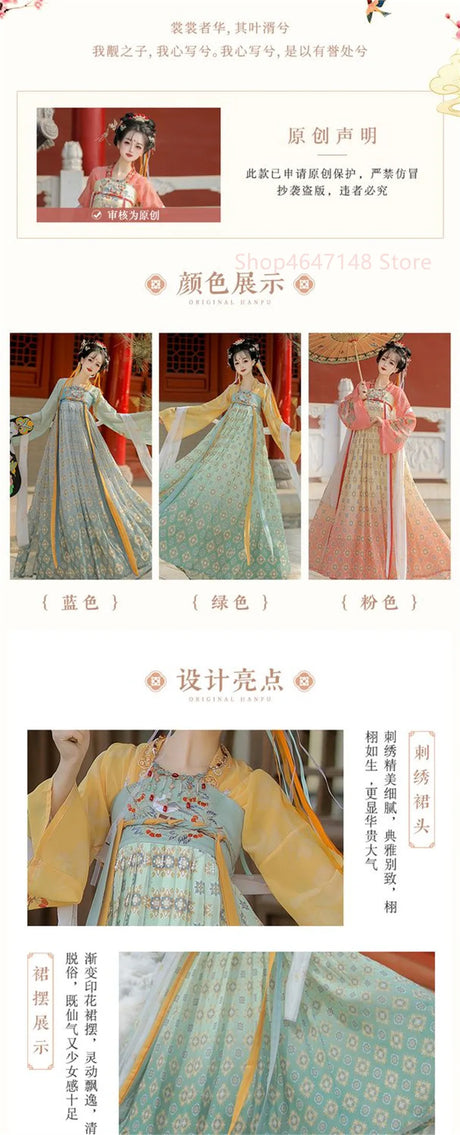 Tang Suits Hanfu styles in various colors, showcasing elegant design for Halloween cosplay, made of polyester.