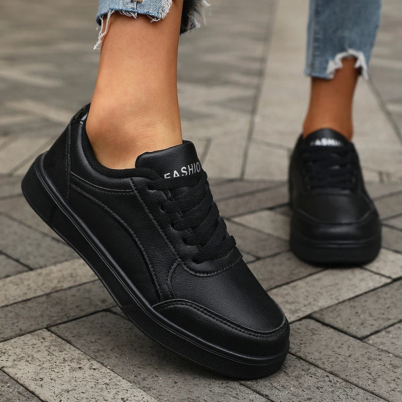 Women Sneakers Black Low Top Lace Up Shoes