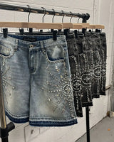 GlamStone™ – Diamond Denim Shorts Streetwear 2025 (Shiny, Bold & Summer-Ready)