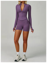 Ribbed Women's Yoga Jacket – Long Sleeve Standing Collar Fitness Top