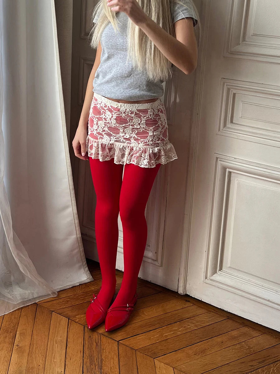 Women Lace Ruffle Mini Skirt