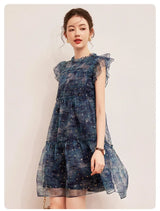LOUIS YAO Sparkling Dress in patchwork design, flounced edge, perfect summer outfit for middle-aged women.