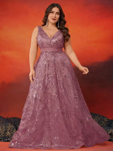 Women Plus Size V-Back Sequin Evening Cocktail Dress