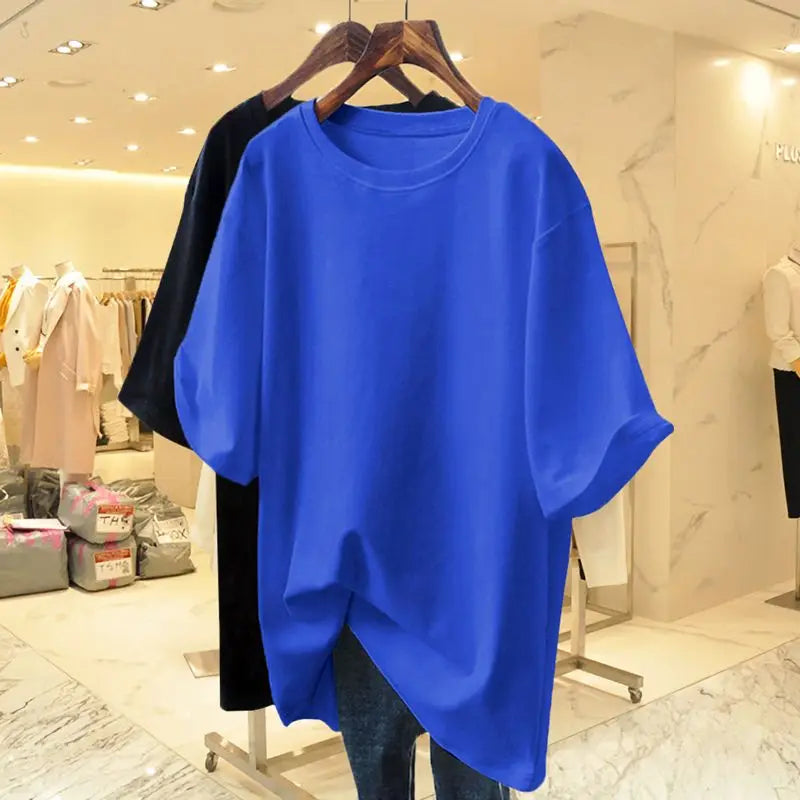 Oversized Cotton O-Neck Tee for Women