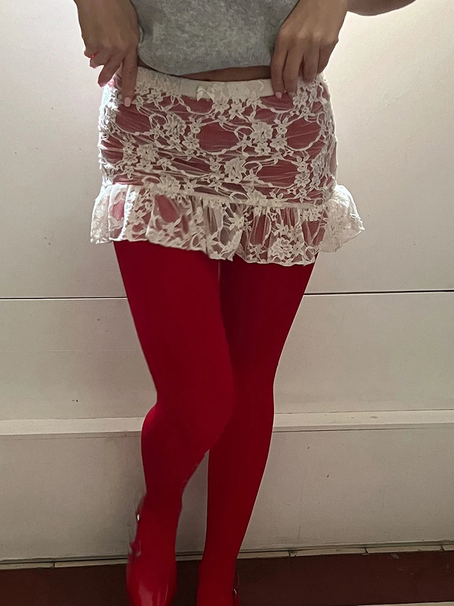 Women Lace Ruffle Mini Skirt