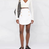 Women Slim Fit Button Back Mini Skirt