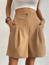 Women Plus Size Pleated High Waist Shorts