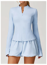 Women's Standing Collar Long Sleeve Yoga Jacket – Summer Training Top