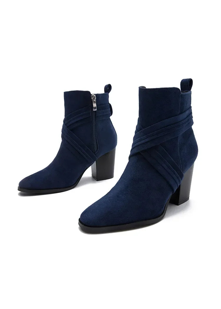 Women Pointed Toe Zipper Ankle Boots – Autumn High Heel Short Booties