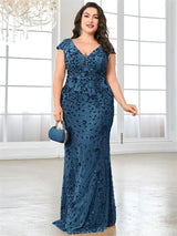 Women Plus Size Mermaid Sequin Formal Prom Dress