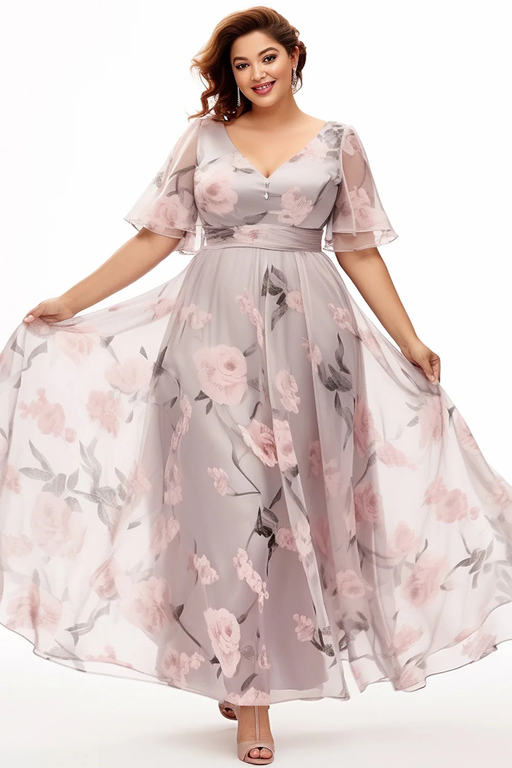 Women Floral Mesh Maxi Dress