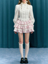 Women Tartan Lace Mini Skirt