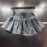 PuffyBelt™ – Puffy Layered Denim Skirt (Black A-line, High Waist)