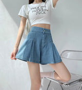 Women's Loose Pleated Denim Shorts